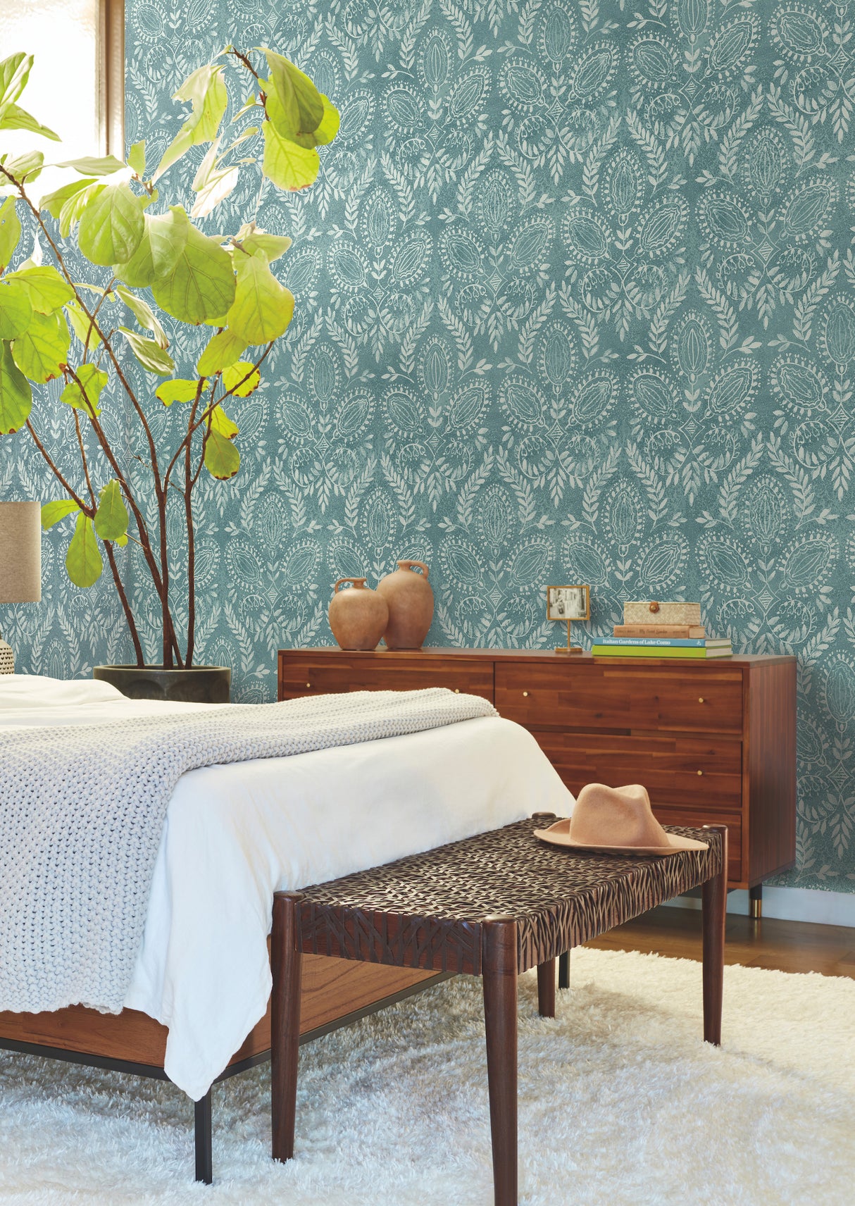 York BO6735 Laurel Damask Teal Wallpaper
