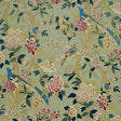 G P & J BAKER BP10148.3.0 HYDRANGEA BIRD AQUA/ROSE Fabric - Eade's Wallpaper