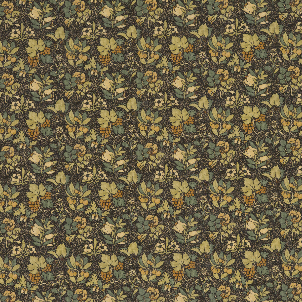 G P & J BAKER BP10619.3.0 MEADOW FRUIT CHARCOAL/GREEN Fabric - Eade's Wallpaper