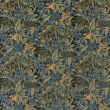 G P & J BAKER BP10623.1.0 TRUMPET FLOWERS VELVET DARK INDIGO/TEAL Fabric - Eade's Wallpaper
