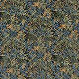 G P & J BAKER BP10623.1.0 TRUMPET FLOWERS VELVET DARK INDIGO/TEAL Fabric - Eade's Wallpaper