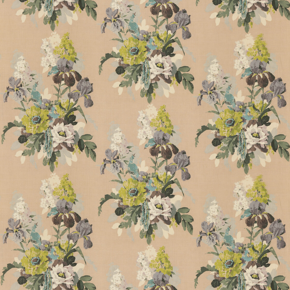 G P & J BAKER BP10774.1.0 BIRD & IRIS BLUSH Fabric - Eade's Wallpaper