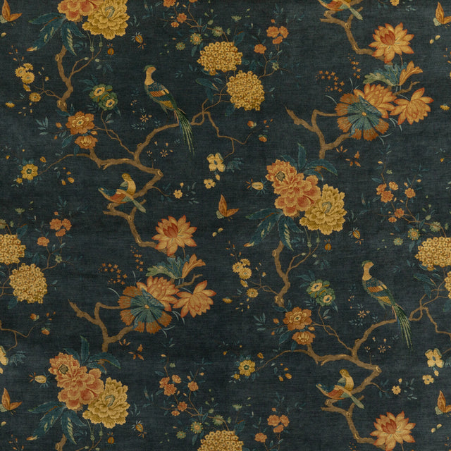 G P & J BAKER BP10818.2.0 ORIENTAL BIRD VELVET TEAL Fabric - Eade's Wallpaper