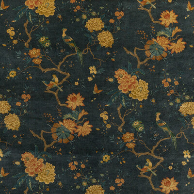 G P & J BAKER BP10818.2.0 ORIENTAL BIRD VELVET TEAL Fabric - Eade's Wallpaper