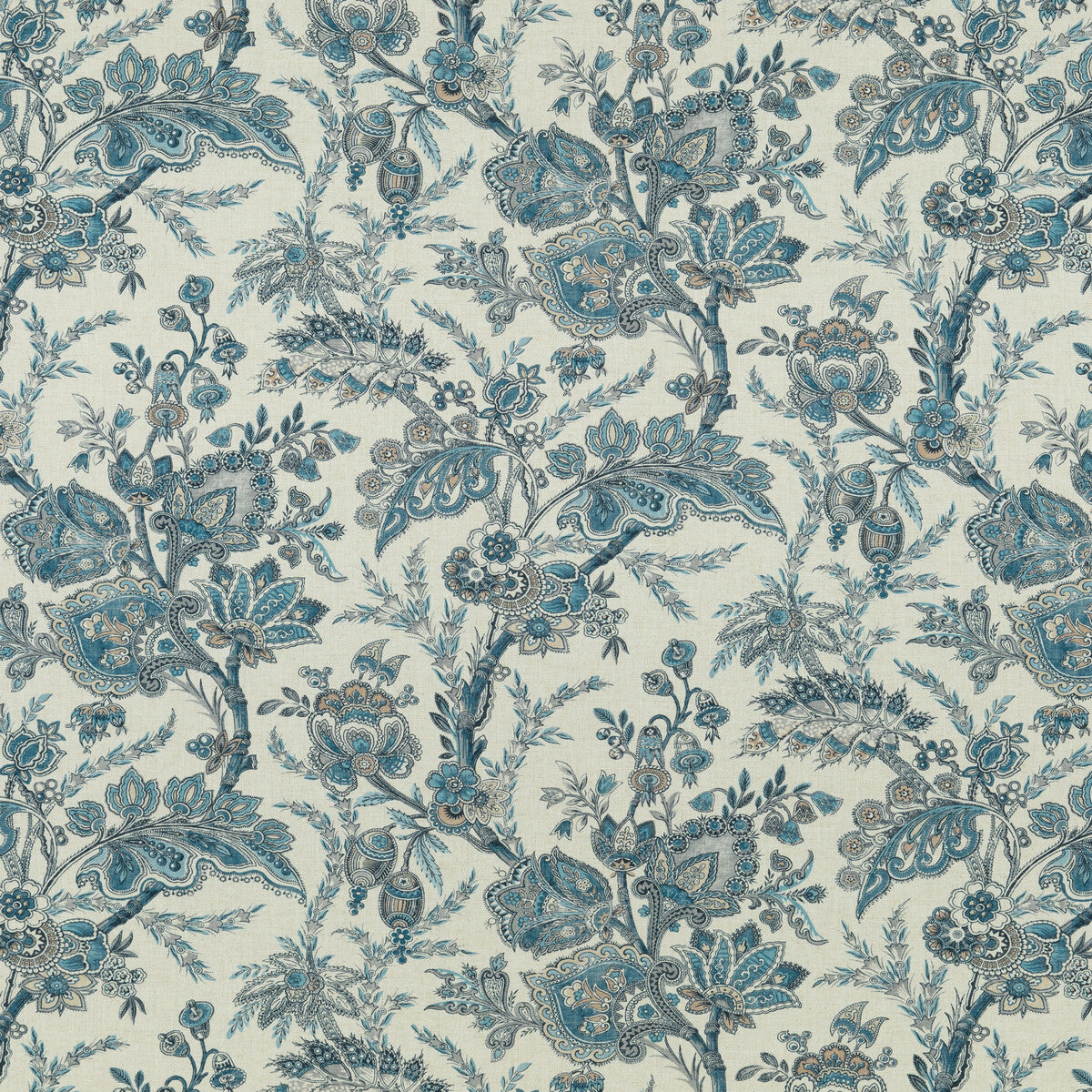 G P & J BAKER BP10830.2.0 JEWEL INDIENNE BLUE/SAND Fabric - Eade's Wallpaper