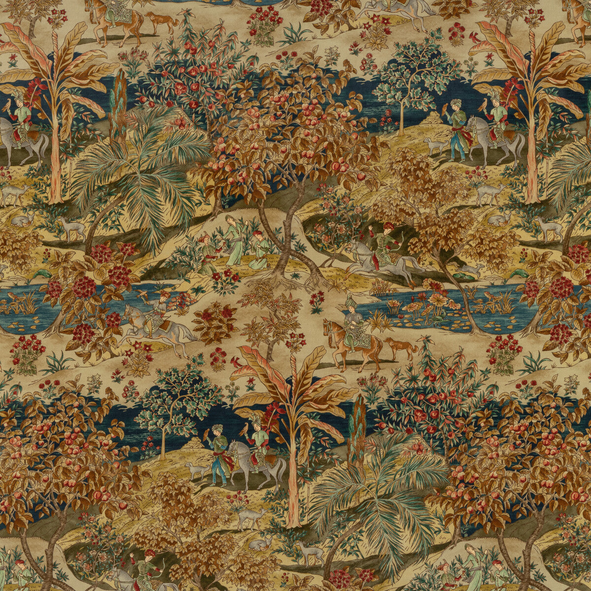 G P & J BAKER BP10832.1.0 RAMAYANA VELVET INDIGO/RED Fabric - Eade's Wallpaper