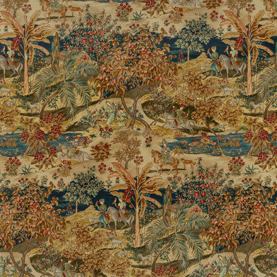 G P & J BAKER BP10832.1.0 RAMAYANA VELVET INDIGO/RED Fabric - Eade's Wallpaper