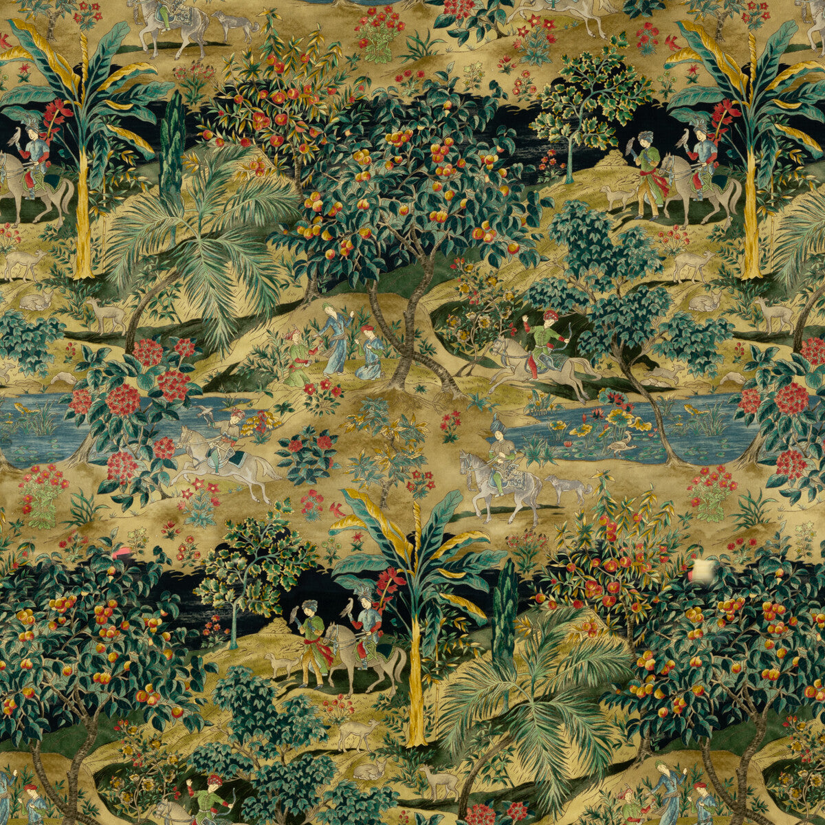 G P & J BAKER BP10832.2.0 RAMAYANA VELVET EMERALD/SAND Fabric - Eade's Wallpaper