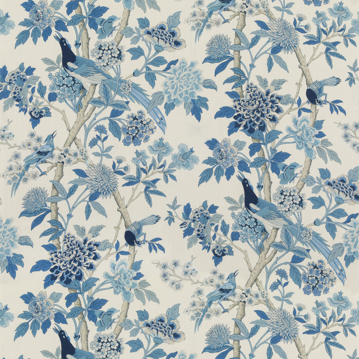G P & J BAKER BP10851.1.0 HYDRANGEA BIRD (ARCHIVE) BLUE Fabric - Eade's Wallpaper