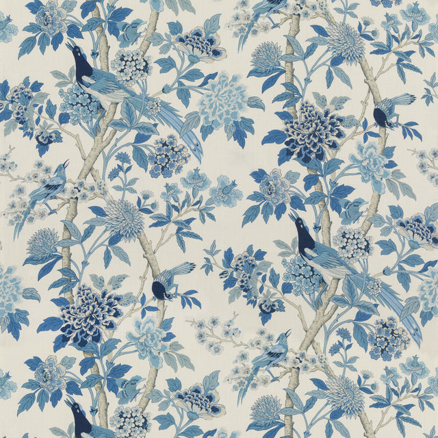 G P & J BAKER BP10851.1.0 HYDRANGEA BIRD (ARCHIVE) BLUE Fabric - Eade's Wallpaper