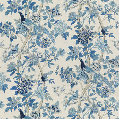 G P & J BAKER BP10851.1.0 HYDRANGEA BIRD (ARCHIVE) BLUE Fabric - Eade's Wallpaper