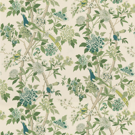 G P & J BAKER BP10851.2.0 HYDRANGEA BIRD (ARCHIVE) GREEN Fabric - Eade's Wallpaper