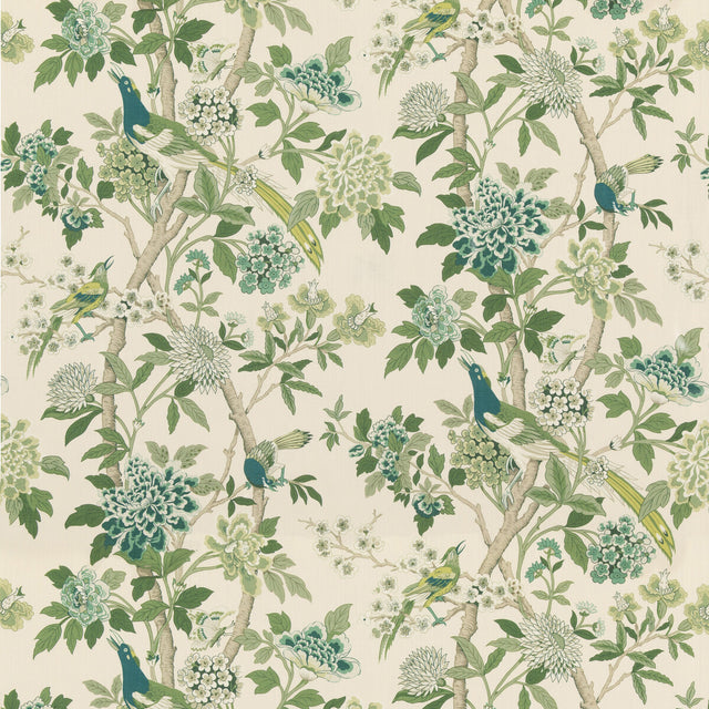 G P & J BAKER BP10851.2.0 HYDRANGEA BIRD (ARCHIVE) GREEN Fabric - Eade's Wallpaper