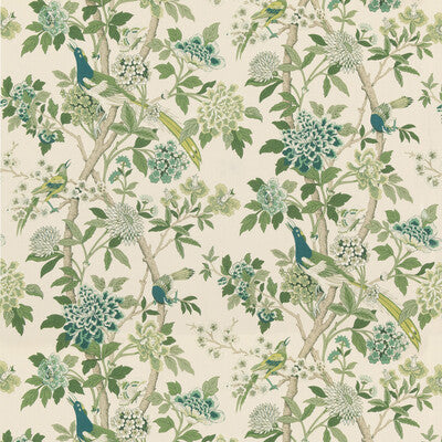 G P & J BAKER BP10851.2.0 HYDRANGEA BIRD (ARCHIVE) GREEN Fabric - Eade's Wallpaper