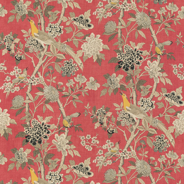 G P & J BAKER BP10851.4.0 HYDRANGEA BIRD (ARCHIVE) OLD ROSE Fabric - Eade's Wallpaper
