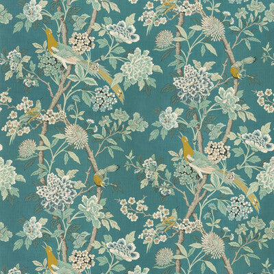 G P & J BAKER BP10851.5.0 HYDRANGEA BIRD (ARCHIVE) TEAL Fabric - Eade's Wallpaper