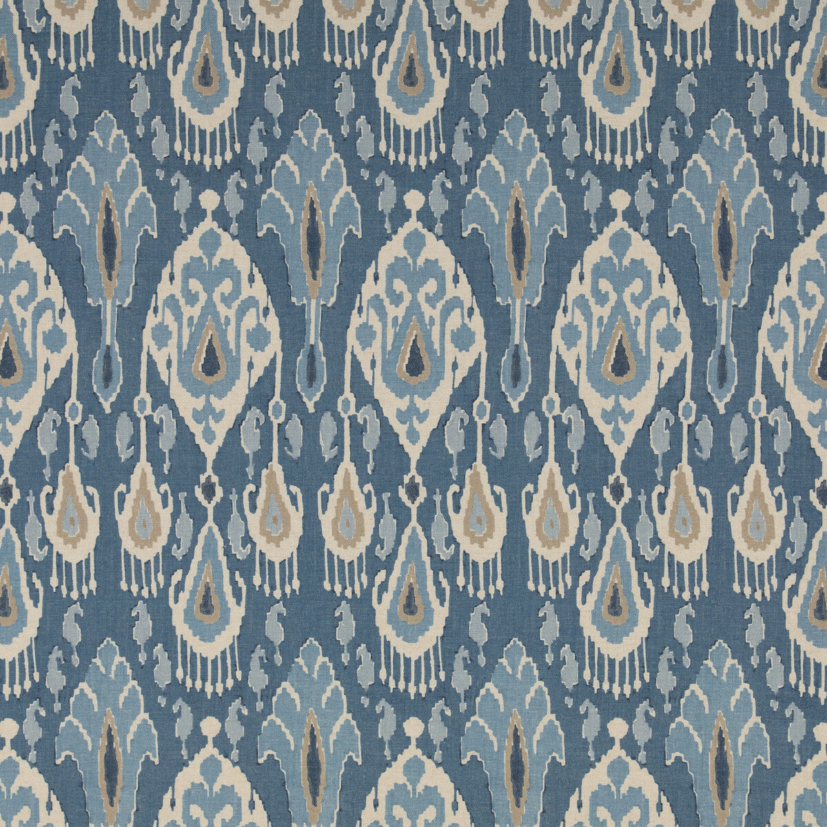 G P & J BAKER BP10853.1.0 IKAT BOKHARA BLUE Fabric - Eade's Wallpaper
