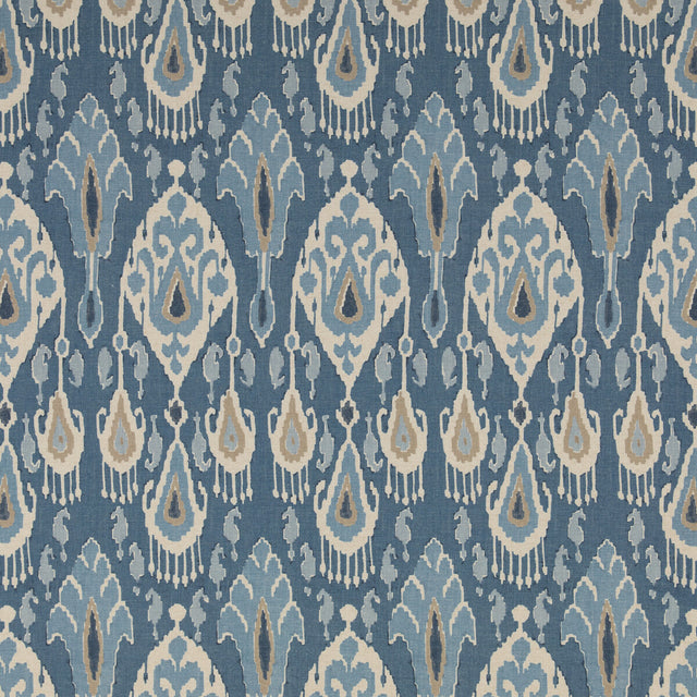 G P & J BAKER BP10853.1.0 IKAT BOKHARA BLUE Fabric - Eade's Wallpaper
