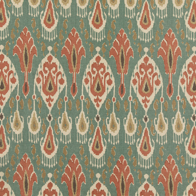 G P & J BAKER BP10853.3.0 IKAT BOKHARA TEAL Fabric - Eade's Wallpaper