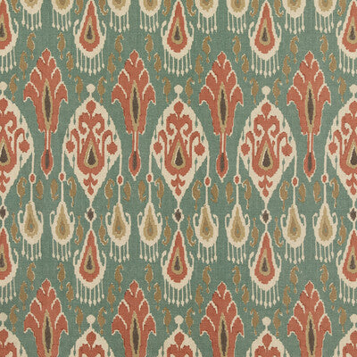 G P & J BAKER BP10853.3.0 IKAT BOKHARA TEAL Fabric - Eade's Wallpaper