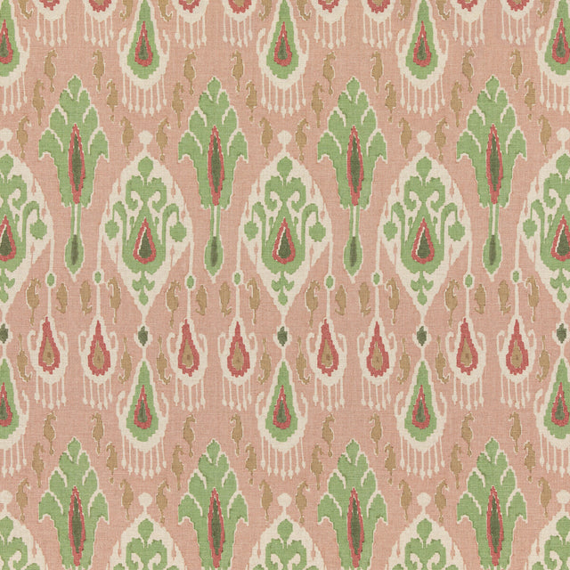 G P & J BAKER BP10853.4.0 IKAT BOKHARA ROSE/GREEN Fabric - Eade's Wallpaper