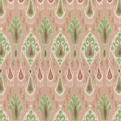 G P & J BAKER BP10853.4.0 IKAT BOKHARA ROSE/GREEN Fabric - Eade's Wallpaper