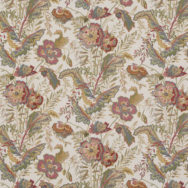 G P & J BAKER BP10938.2.0 INDIENNE FLOWER EMERALD/RED Fabric - Eade's Wallpaper