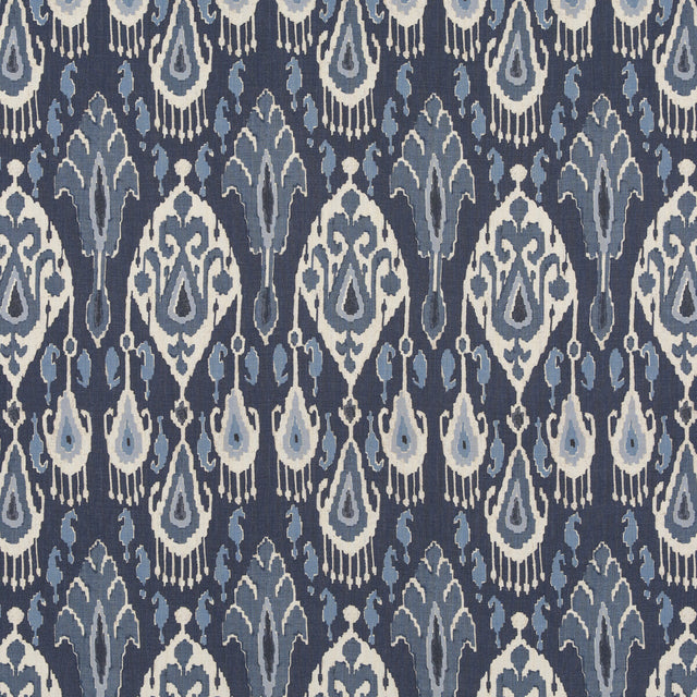 G P & J BAKER BP10939.1.0 IKAT BOKHARA LINEN INDIGO Fabric - Eade's Wallpaper