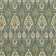 G P & J BAKER BP10939.2.0 IKAT BOKHARA LINEN EMERALD Fabric - Eade's Wallpaper