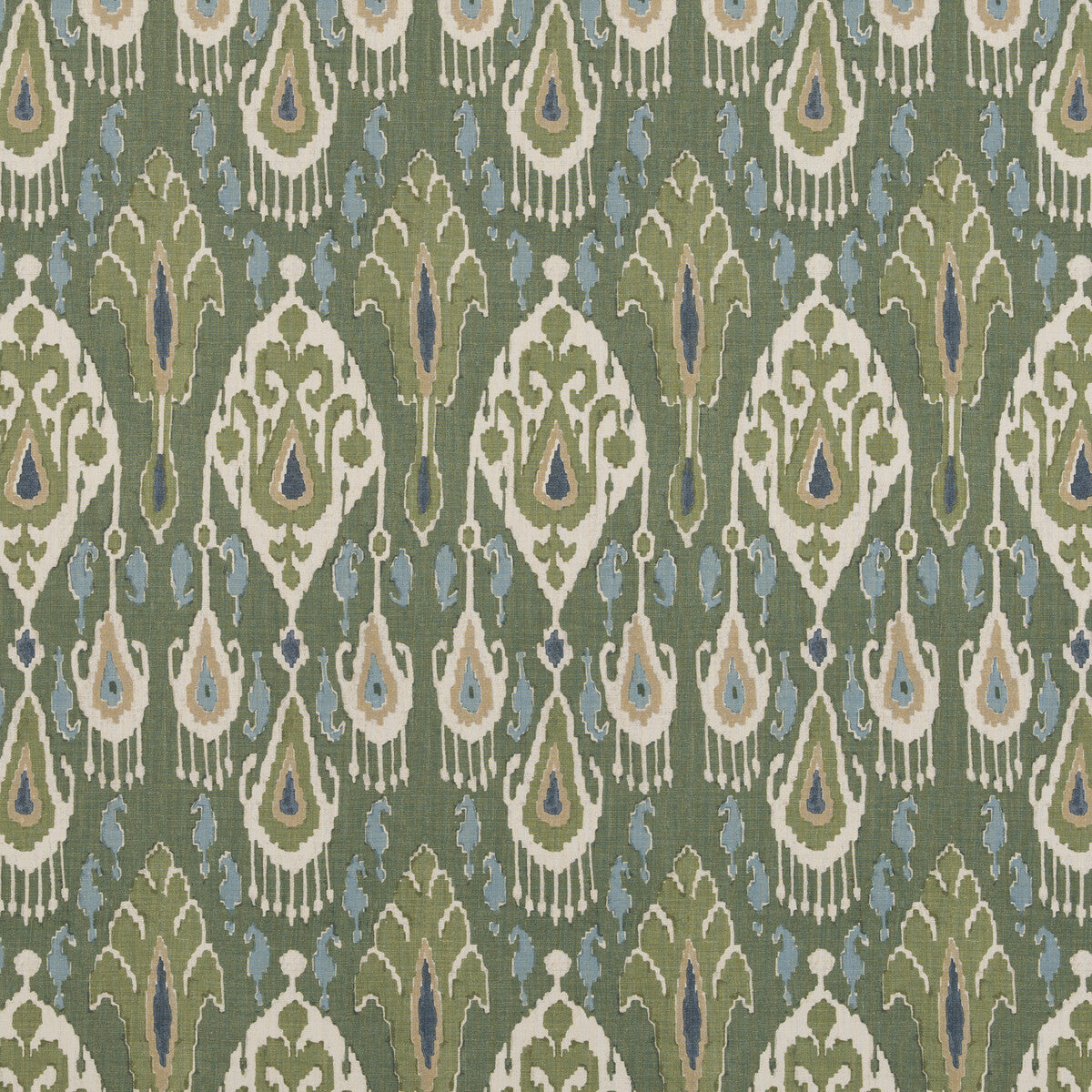 G P & J BAKER BP10939.2.0 IKAT BOKHARA LINEN EMERALD Fabric - Eade's Wallpaper