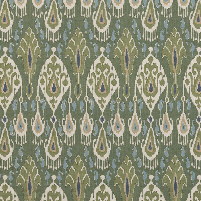 G P & J BAKER BP10939.2.0 IKAT BOKHARA LINEN EMERALD Fabric - Eade's Wallpaper