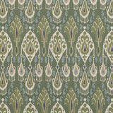 G P & J BAKER BP10939.2.0 IKAT BOKHARA LINEN EMERALD Fabric - Eade's Wallpaper