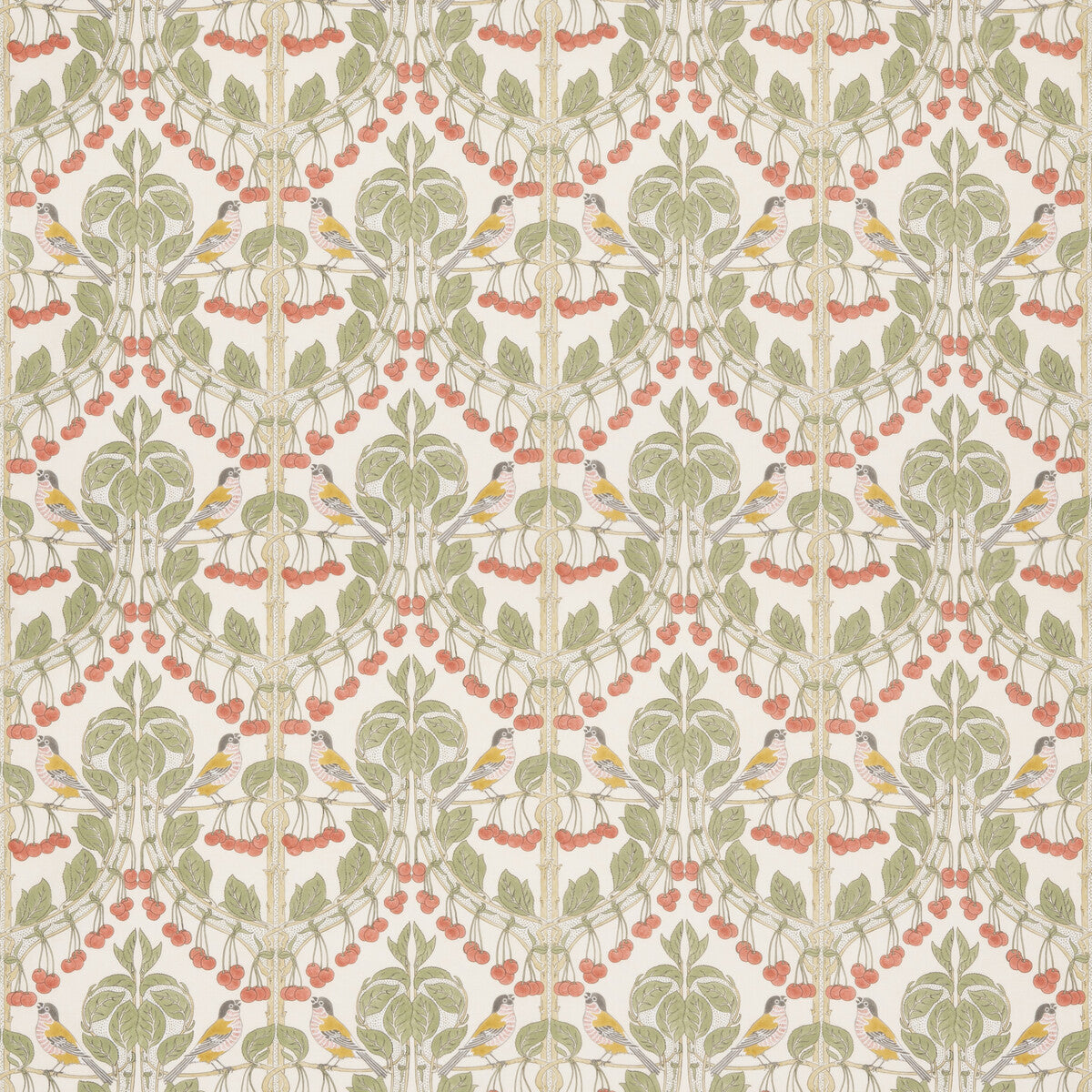 G P & J BAKER BP10967.1.0 BIRDS & CHERRIES COTTON RED/GREEN Fabric - Eade's Wallpaper