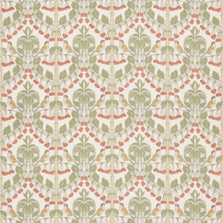 G P & J BAKER BP10967.1.0 BIRDS & CHERRIES COTTON RED/GREEN Fabric - Eade's Wallpaper