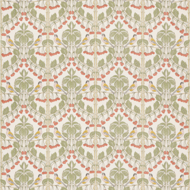 G P & J BAKER BP10967.1.0 BIRDS & CHERRIES COTTON RED/GREEN Fabric - Eade's Wallpaper