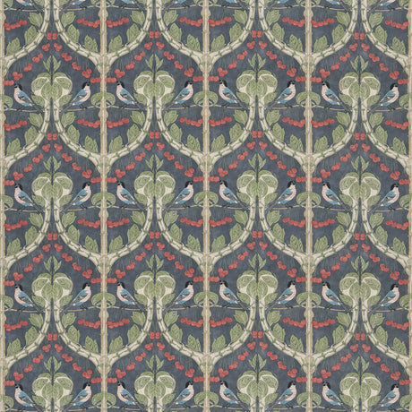 G P & J BAKER BP10967.2.0 BIRDS & CHERRIES COTTON INDIGO Fabric - Eade's Wallpaper