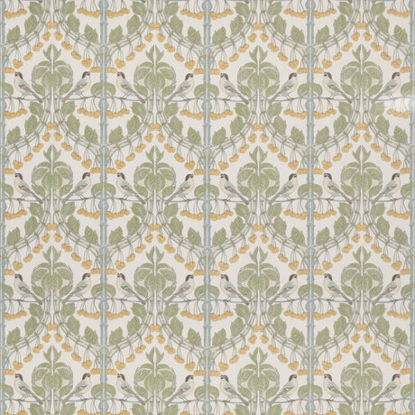 G P & J BAKER BP10967.3.0 BIRDS & CHERRIES COTTON AQUA Fabric - Eade's Wallpaper