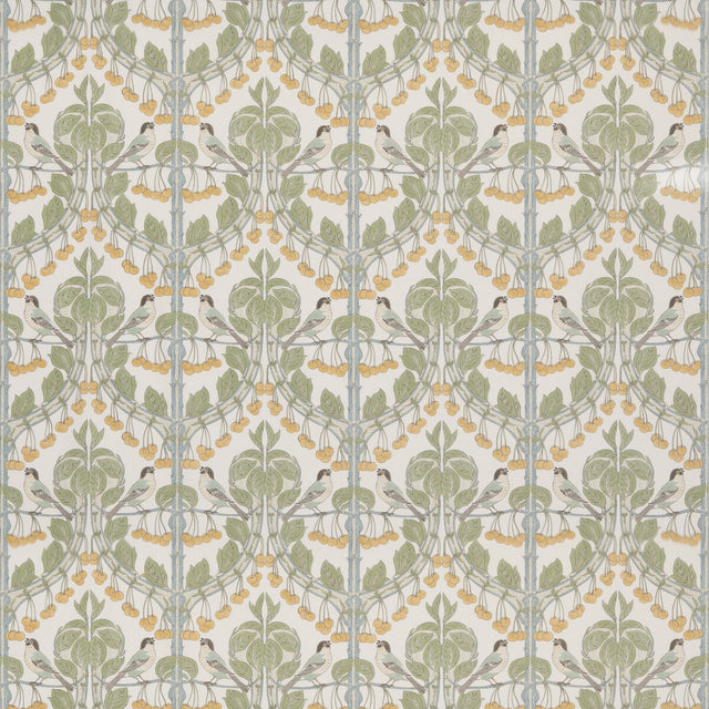 G P & J BAKER BP10967.3.0 BIRDS & CHERRIES COTTON AQUA Fabric - Eade's Wallpaper