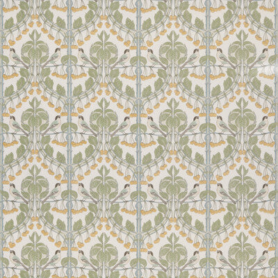 G P & J BAKER BP10967.3.0 BIRDS & CHERRIES COTTON AQUA Fabric - Eade's Wallpaper