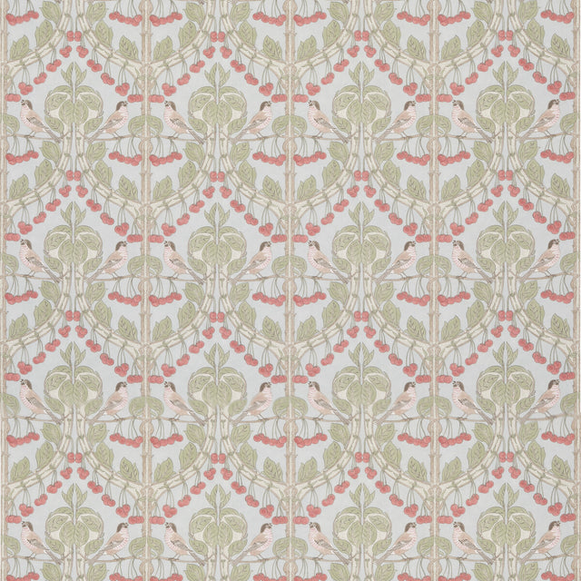G P & J BAKER BP10967.4.0 BIRDS & CHERRIES COTTON SOFT BLUE Fabric - Eade's Wallpaper