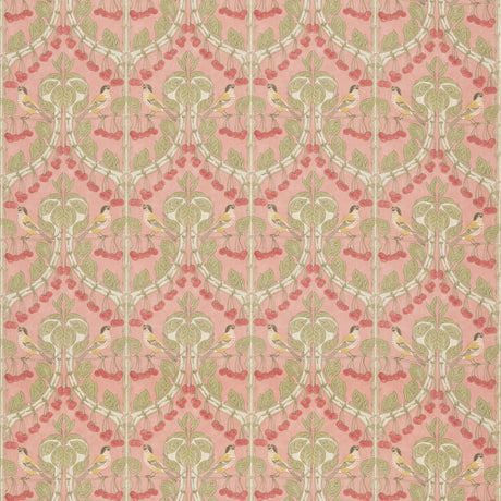 G P & J BAKER BP10967.5.0 BIRDS & CHERRIES COTTON CORAL Fabric - Eade's Wallpaper