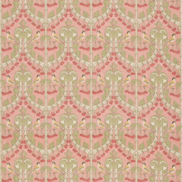 G P & J BAKER BP10967.5.0 BIRDS & CHERRIES COTTON CORAL Fabric - Eade's Wallpaper