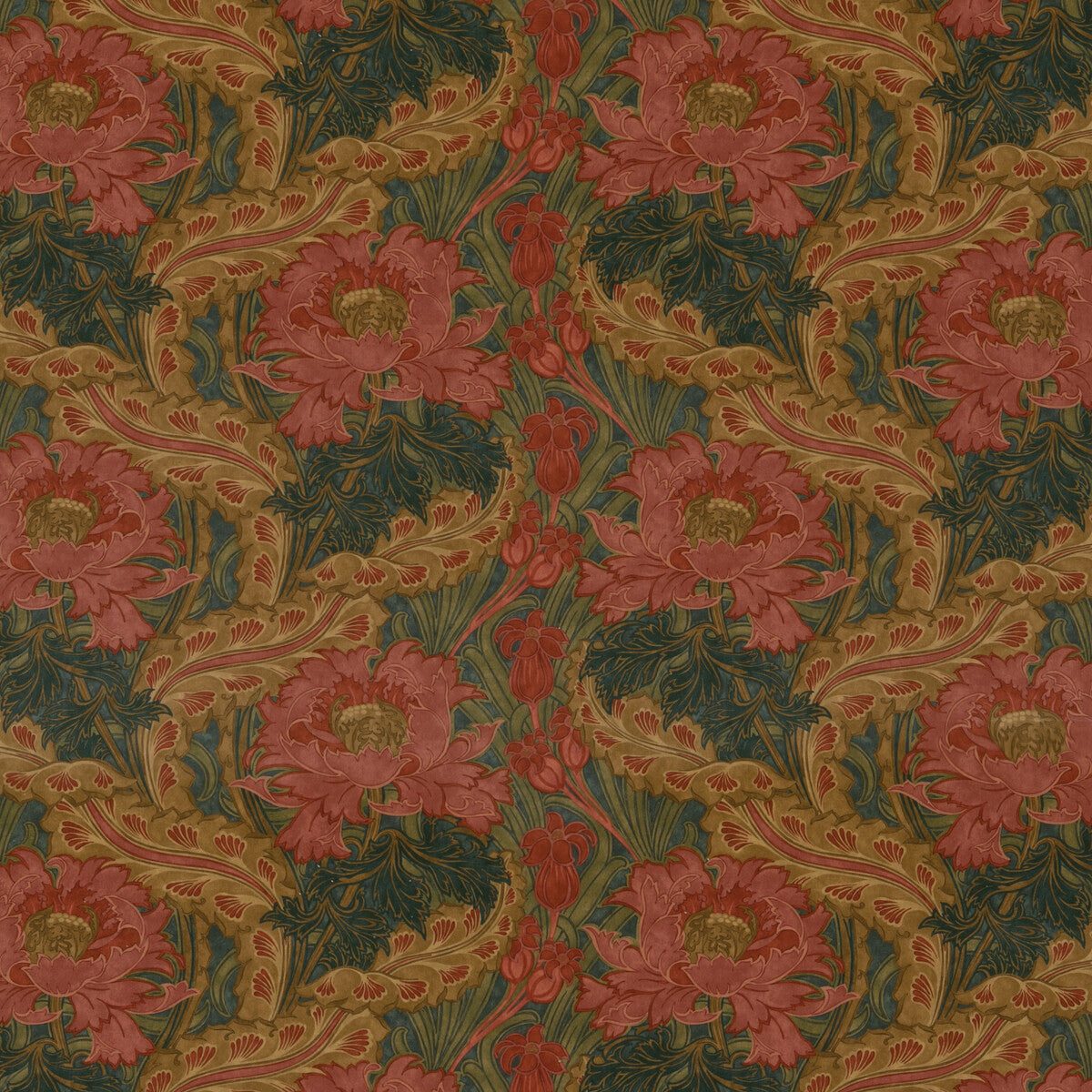 G P & J BAKER BP10970.1.0 BRANTWOOD VELVET ROSE/GREEN Fabric - Eade's Wallpaper