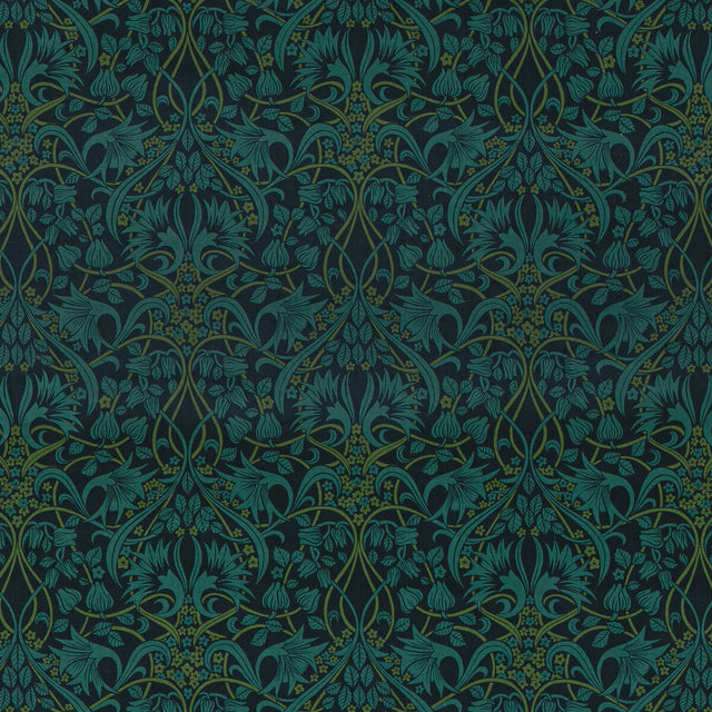 G P & J BAKER BP10975.1.0 FRITILLERIE VELVET INDIGO/TEAL Fabric - Eade's Wallpaper