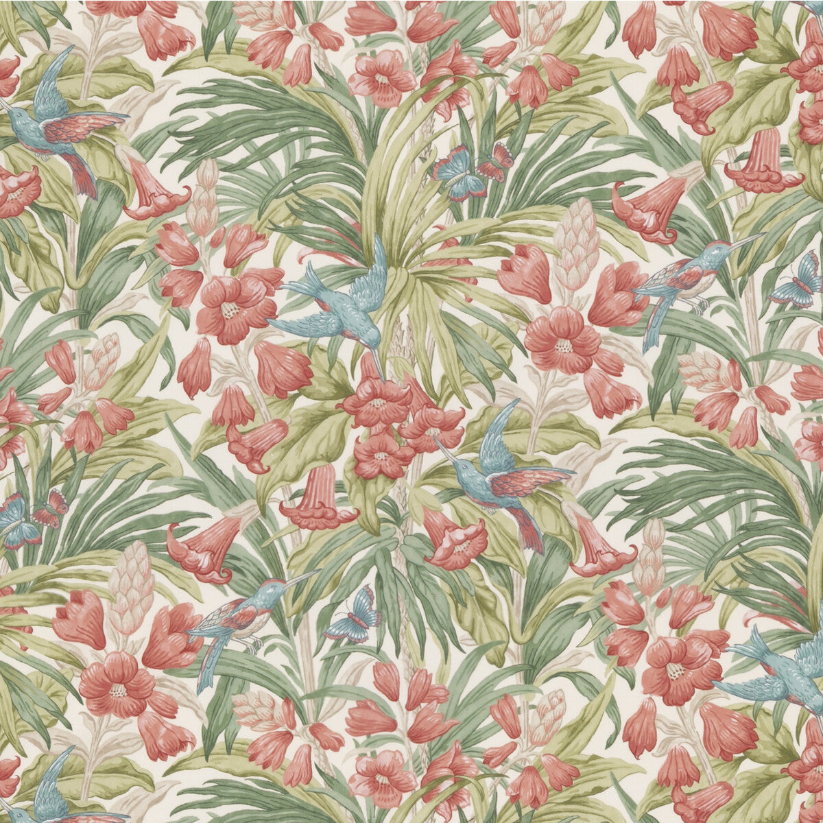 G P & J BAKER BP10976.1.0 TRUMPET FLOWERS COTTON RED/GREEN Fabric - Eade's Wallpaper