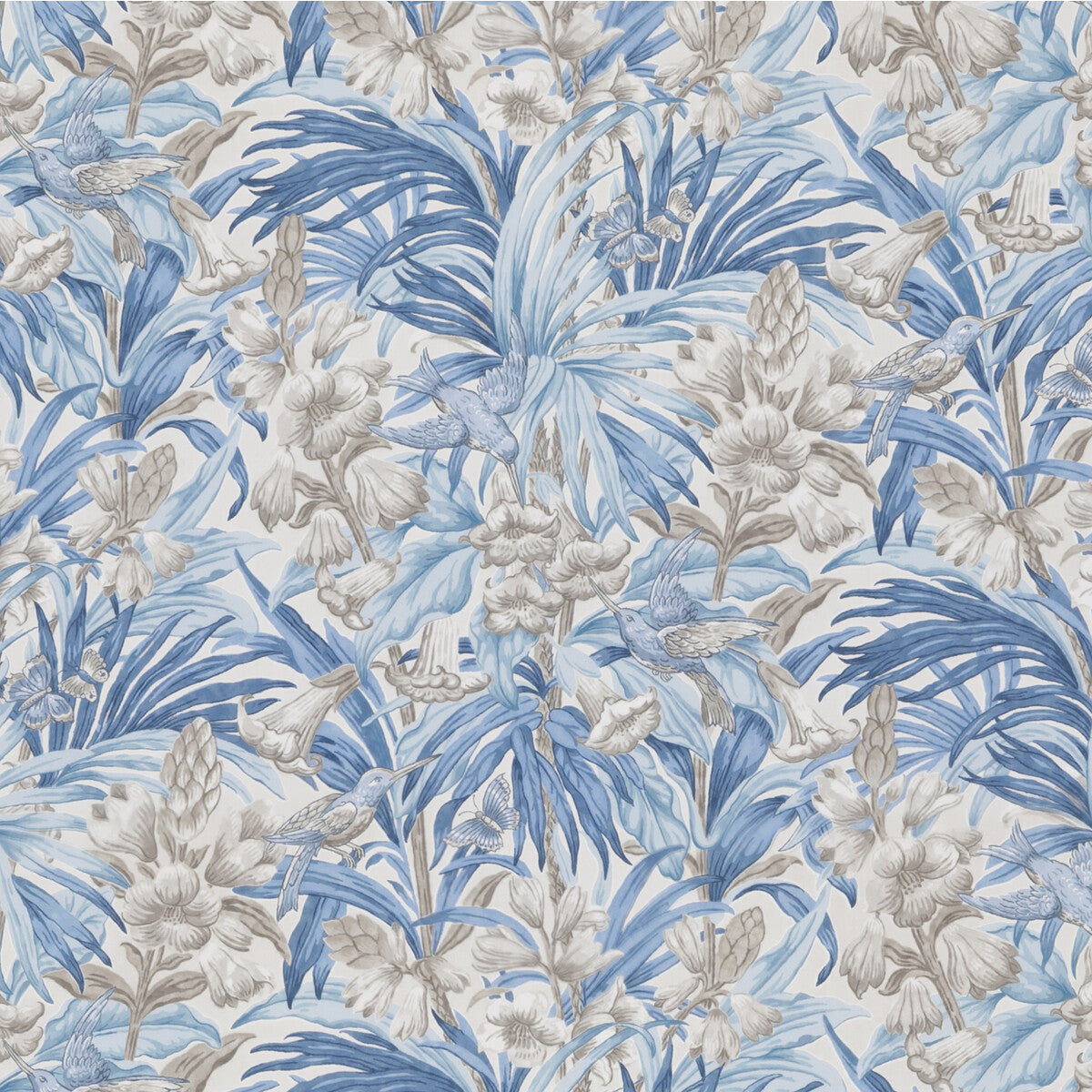 G P & J BAKER BP10976.2.0 TRUMPET FLOWERS COTTON BLUE Fabric - Eade's Wallpaper