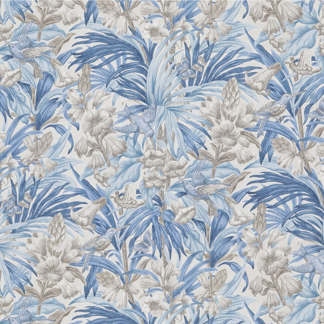 G P & J BAKER BP10976.2.0 TRUMPET FLOWERS COTTON BLUE Fabric - Eade's Wallpaper