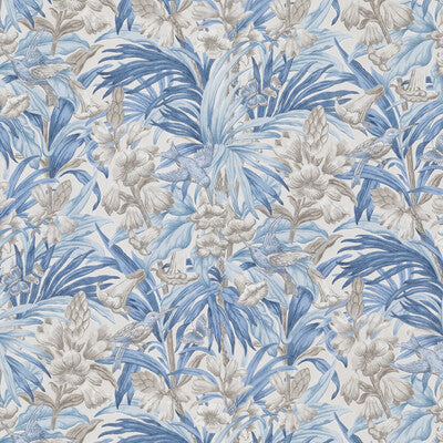 G P & J BAKER BP10976.2.0 TRUMPET FLOWERS COTTON BLUE Fabric - Eade's Wallpaper