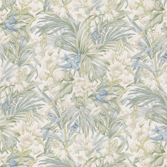 G P & J BAKER BP10976.3.0 TRUMPET FLOWERS COTTON BLUE/GREEN Fabric - Eade's Wallpaper