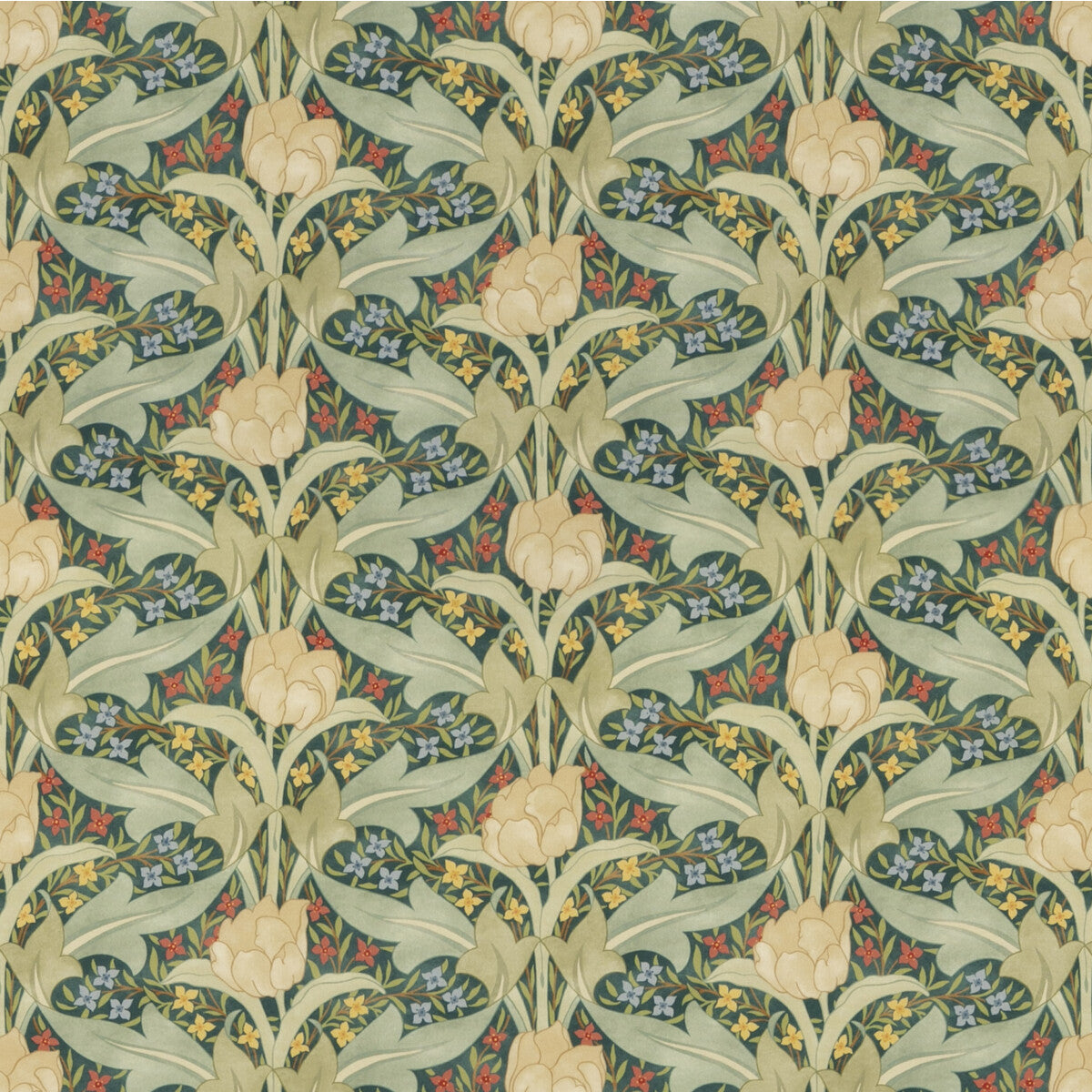 G P & J BAKER BP10977.1.0 TULIP & JASMINE COTTON EMERALD Fabric - Eade's Wallpaper
